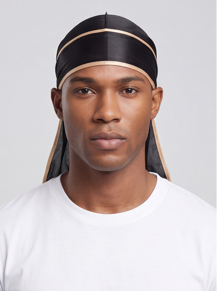 Durag in raso nero e oro
