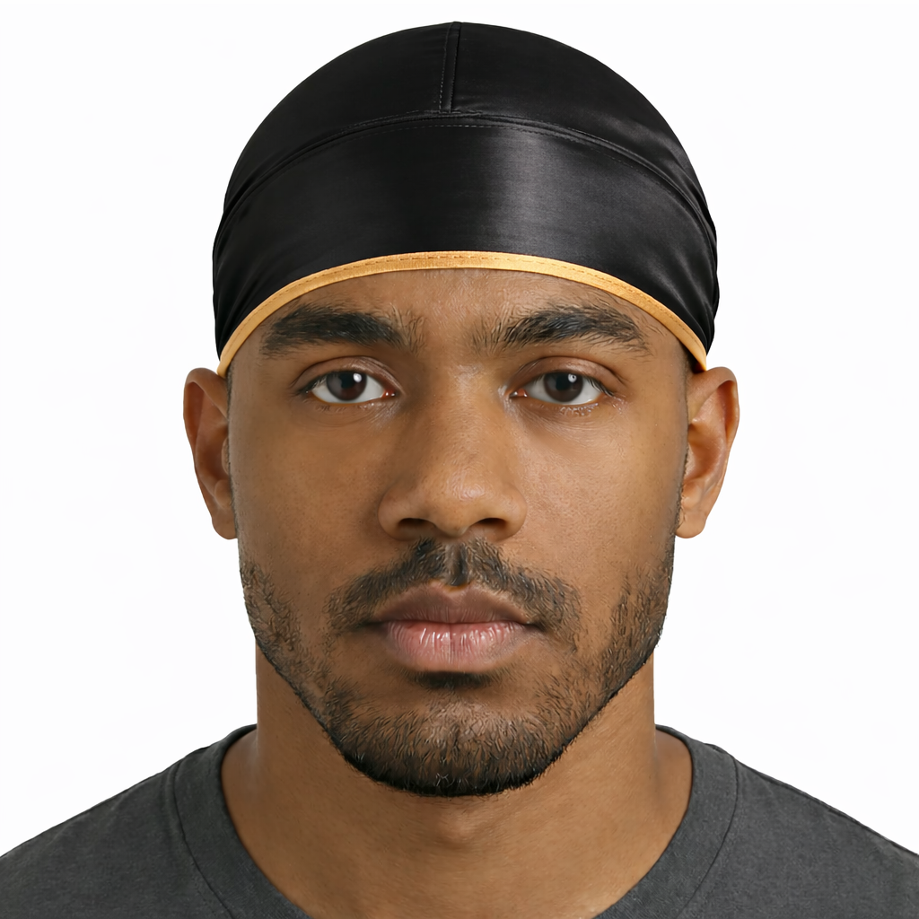 Black & Gold Satin Durag