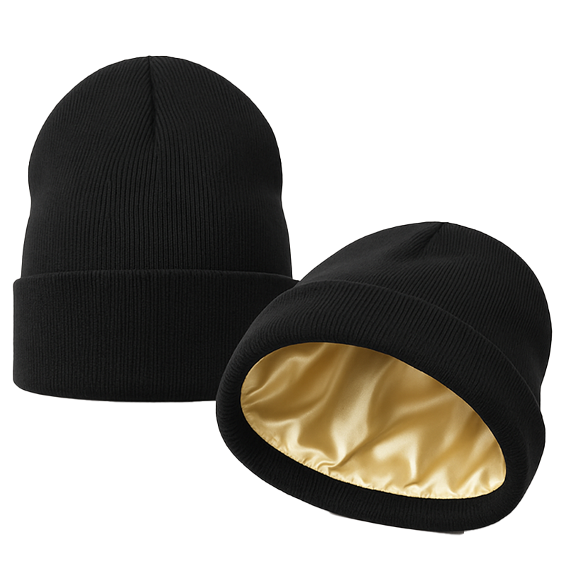 Black Satin Lined Beanie