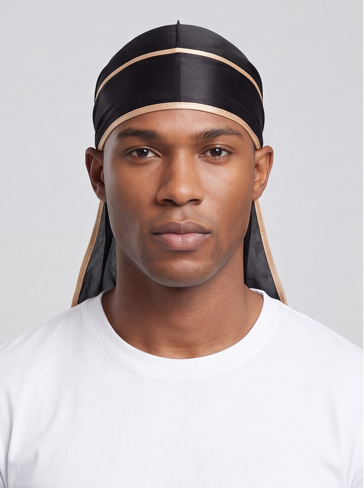 Durag in raso nero e oro