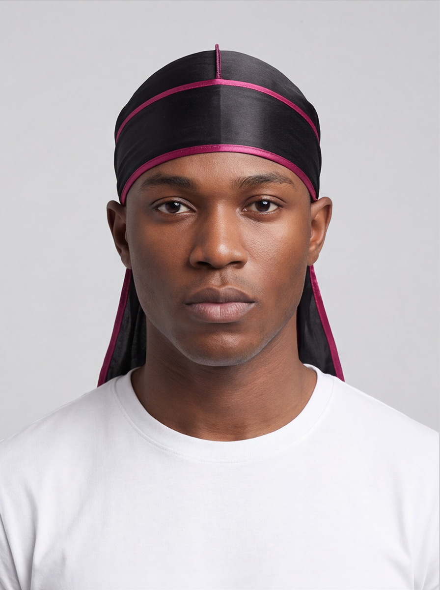 Durag in raso nero e rosso