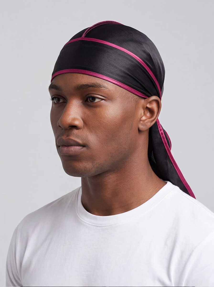 Durag in raso nero e rosso