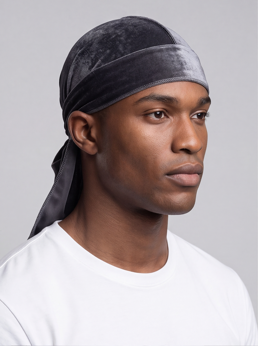 Szary welurowy durag