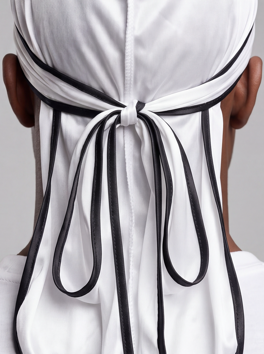 Weiß-schwarzer Satin Durag
