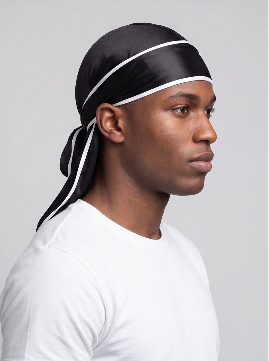 Durag in raso nero e bianco