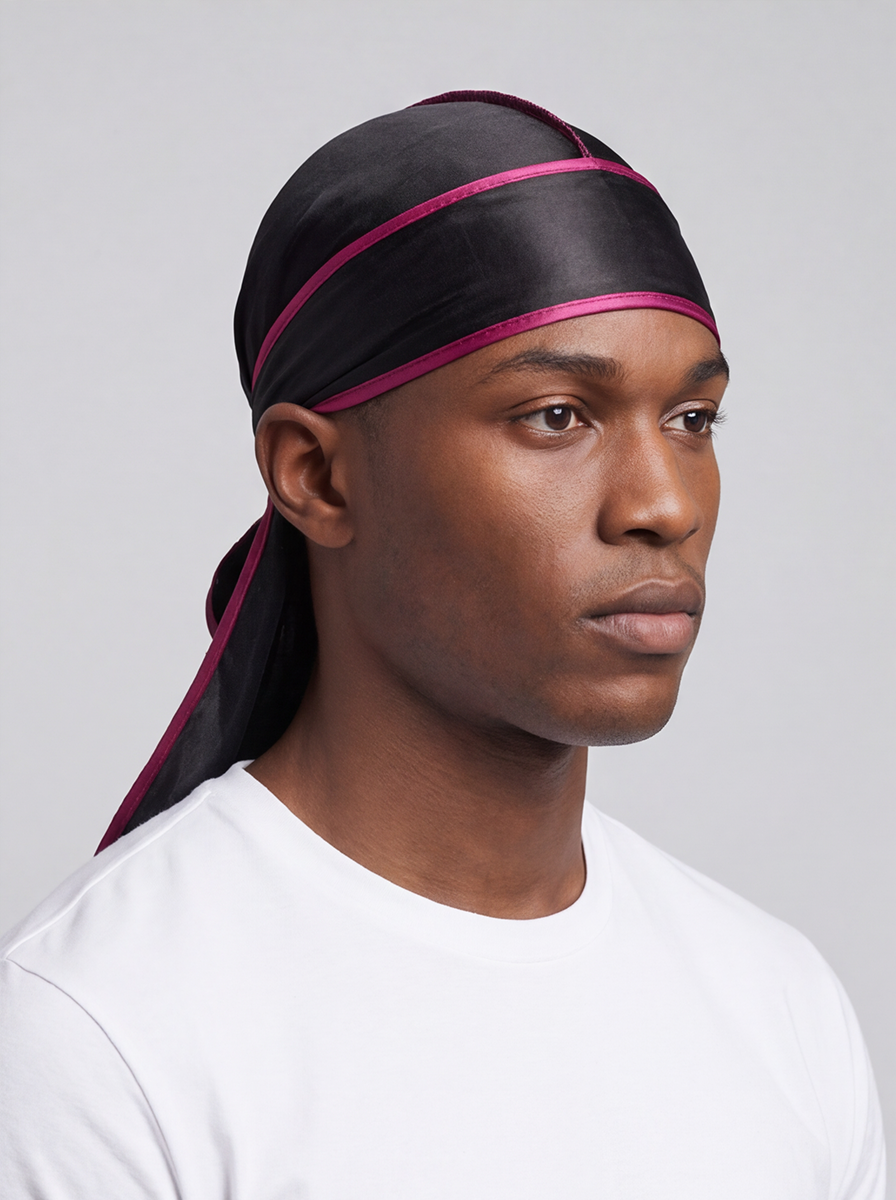 Durag in raso nero e rosso