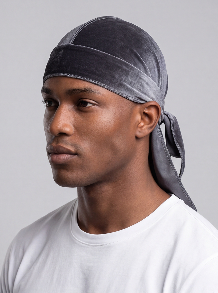Szary welurowy durag