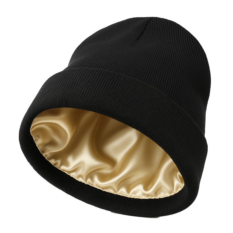Black Satin Lined Beanie